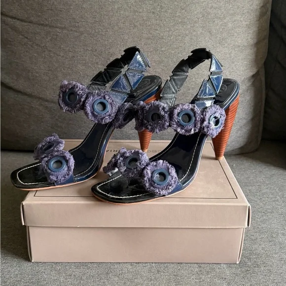 Tory Burch Freya Navy Blue Slides Shoes - Picture 3 of 11